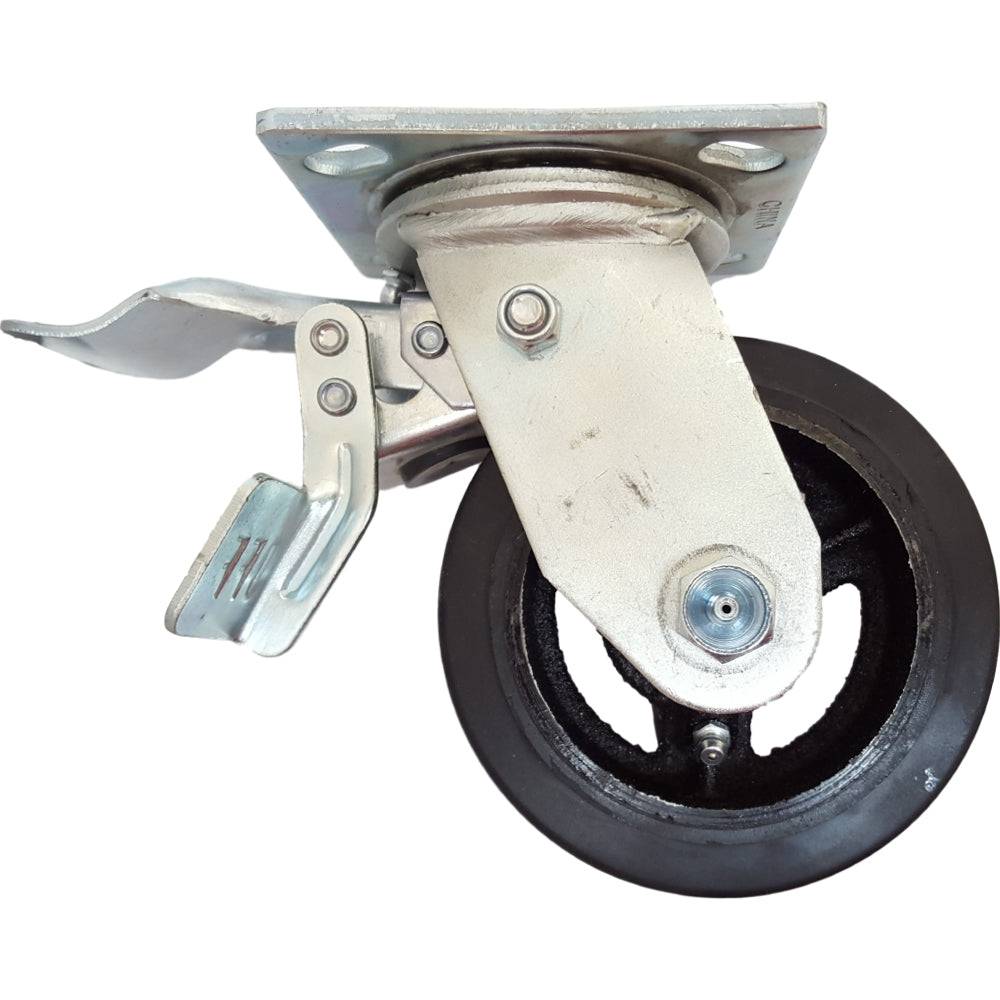 5" x 2" Leading Total Lock Swivel Caster with Mold-On Rubber on Cast Iron Wheel - DTRS50JB0417YY
