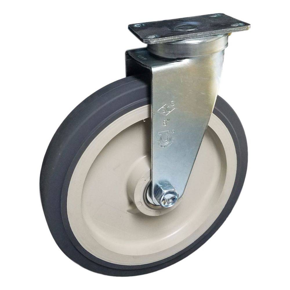 8" x 1-1/2" Medium Duty Stamped Swivel Plate Caster with Poly-Pro Wheel - 79PP80HT5306YY