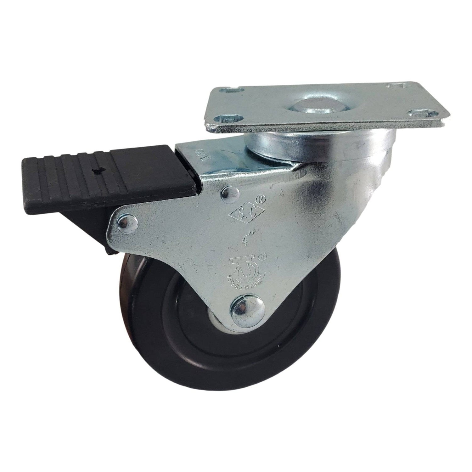 4" x 1-1/4" Light Medium Duty Total Lock Swivel Caster with Hard Rubber Wheel - T3HR40GB4206YY