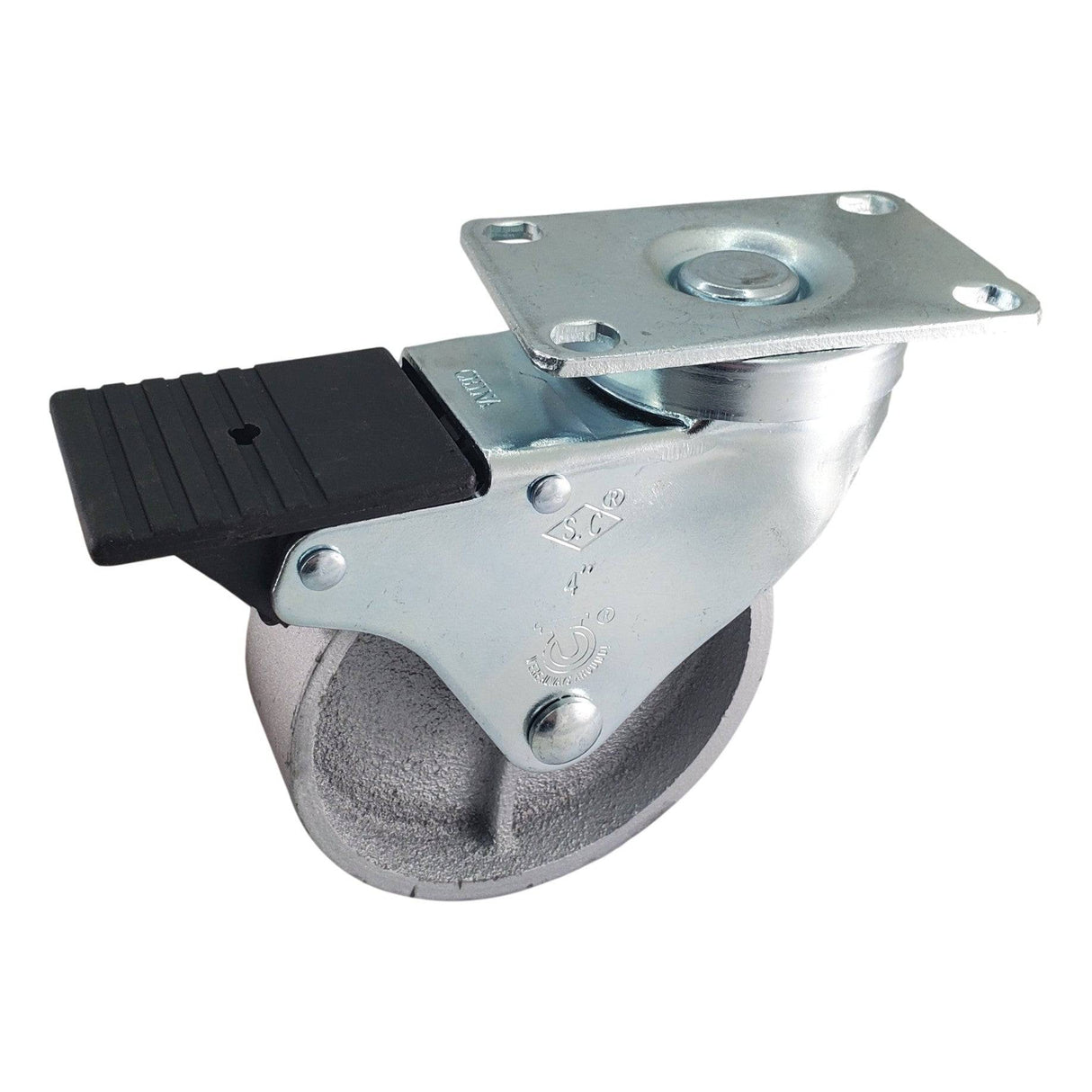 4" x 1-1/4" Light Medium Duty Total Lock Swivel Caster with Semi-Steel Wheel - T3SS40GS8206YY