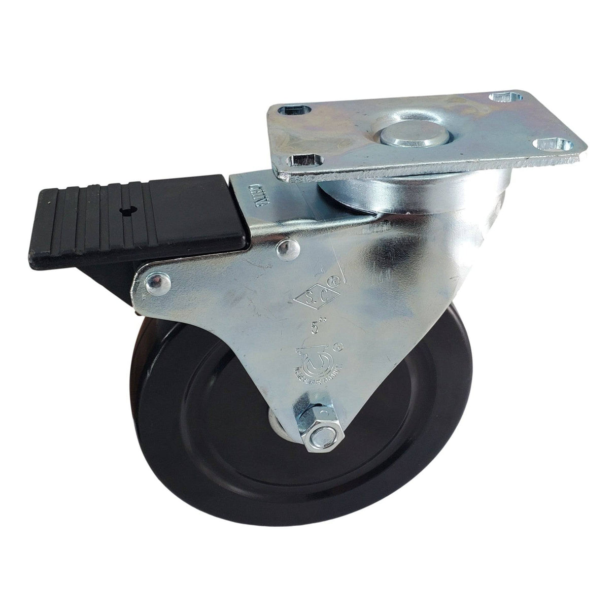 5" x 1-1/4" Light Medium Duty Total Lock Swivel Caster with Hard Rubber Wheel - T3HR50GB4206YY