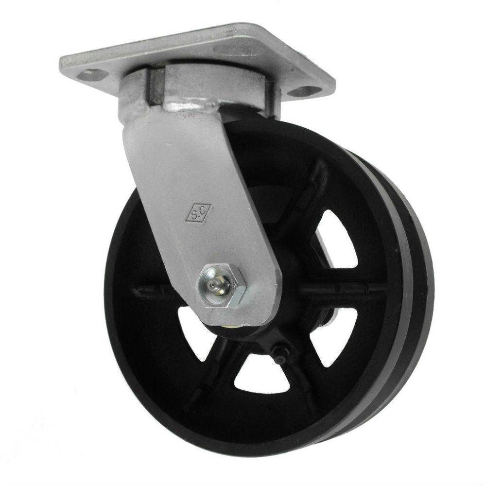6" x 2" Heavy Duty Kingpinless Swivel Caster with Cast Iron V-Groove Wheel - 45VG60JT0417YY