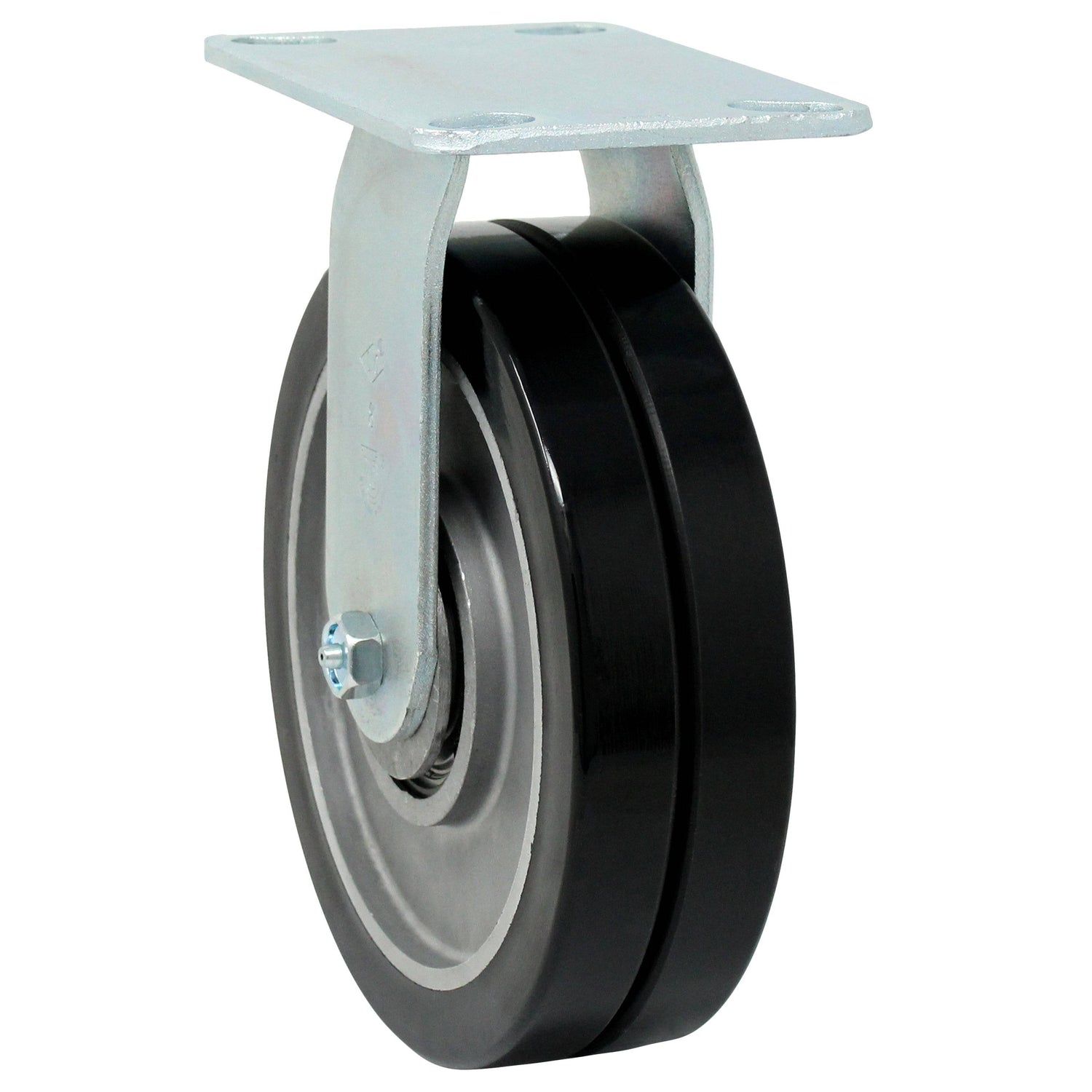 8" x 1" x (2) Heavy Duty Rigid Caster with Dual Round Tread Polyurethane Wheels - 48DW81JLT319YY