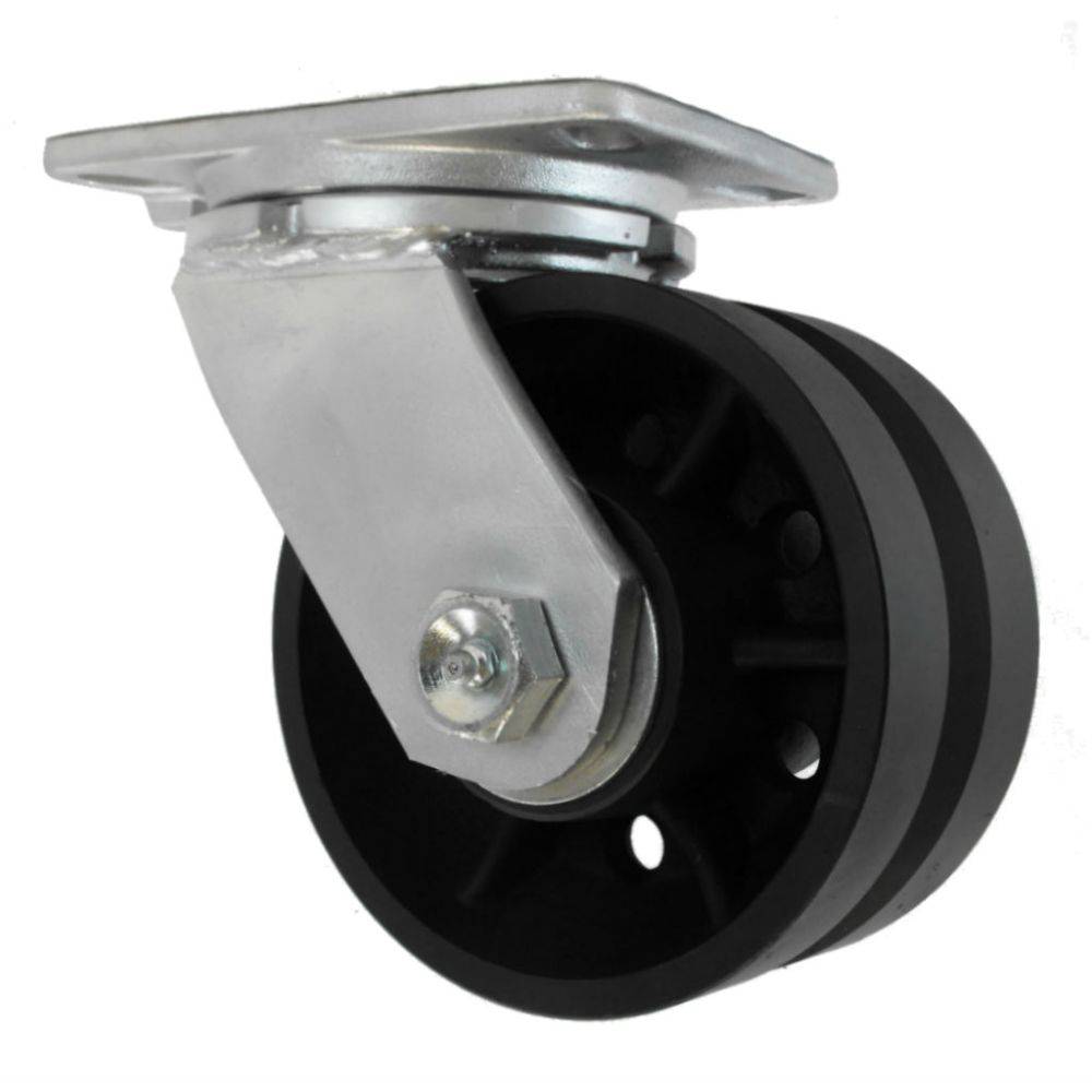 6" x 3" Heavy Duty Series Swivel Caster with Cast Iron V-Groove Wheel - 53VG60LT2419PY