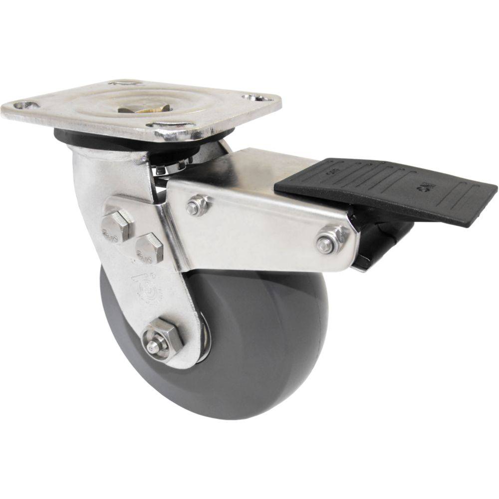 6" x 2" Medium Duty Stainless Steel Total Lock Swivel Caster with Ergolastomer Wheel - TSHU60JI6S17YY