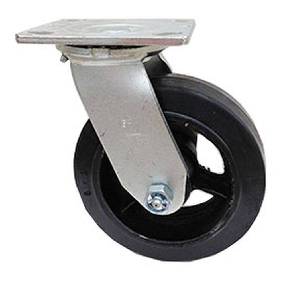 6" x 2" Medium Duty Series Swivel Caster with Mold-On Rubber on Cast Iron Wheel - 27RS60JB0417YY