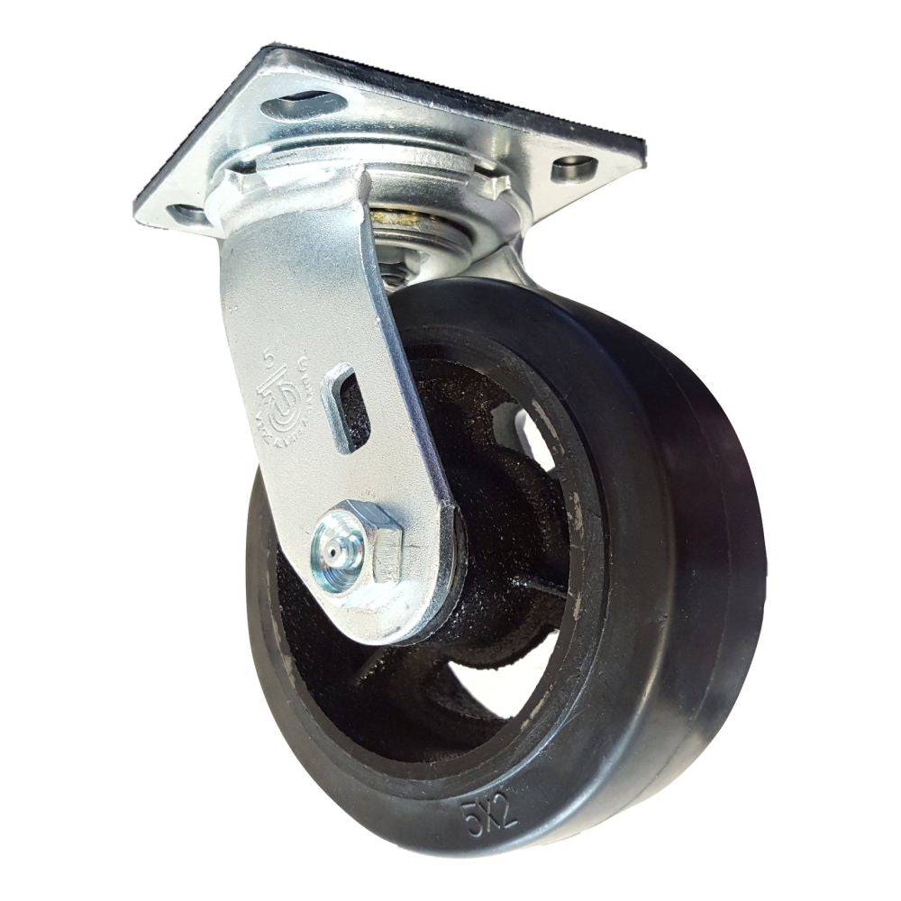 5" x 2" Medium Duty Series Swivel Caster with Mold-On Rubber on Cast Iron Wheel - 27RS50JB0417YY