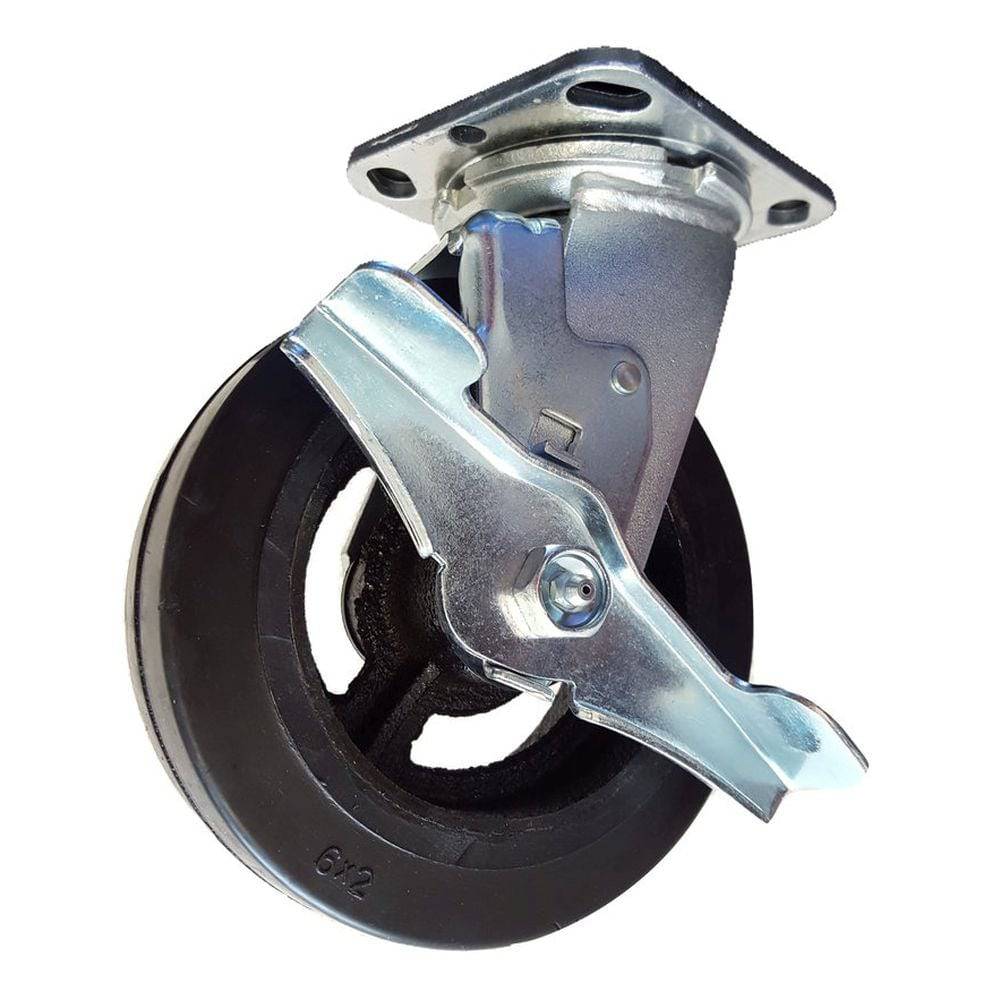 6" x 2" Medium Duty Series Swivel Caster with Mold-On Rubber on Cast Iron Wheel - 27RS60JB0417TY