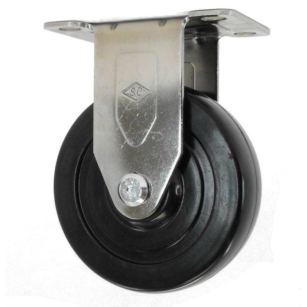 4" x 1-1/4" Light Medium Duty Stainless Steel Rigid Caster with Hard Rubber Wheel - 16HR40GB8206YY