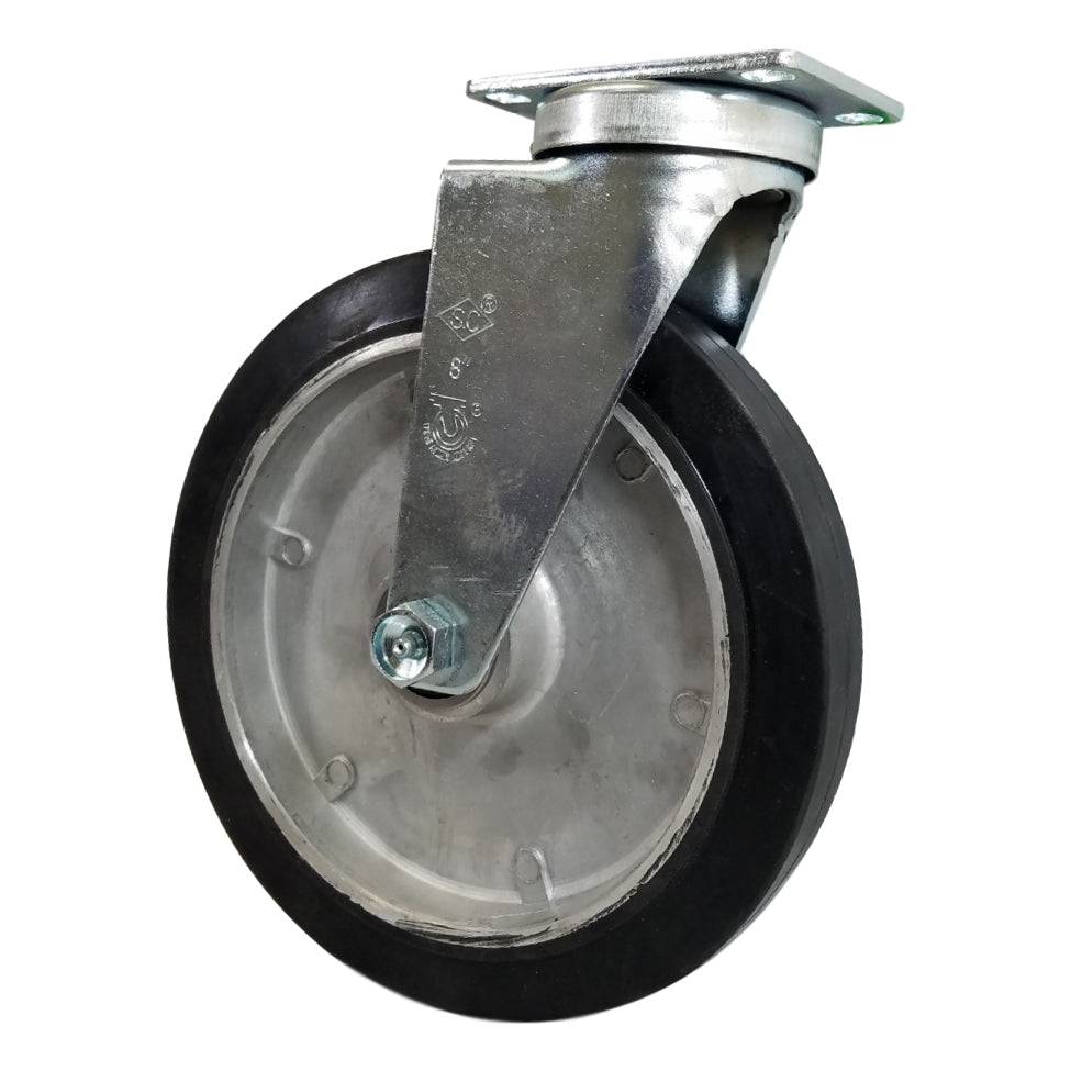 8" x 1-5/8" Medium Duty Stamped Swivel Plate Caster with Rubber on Aluminum Wheel - 79RA80PB5306YY