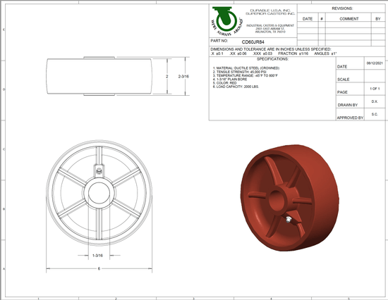 6" x 2" Energy Saver Ductile Steel Wheel - CD60JR02